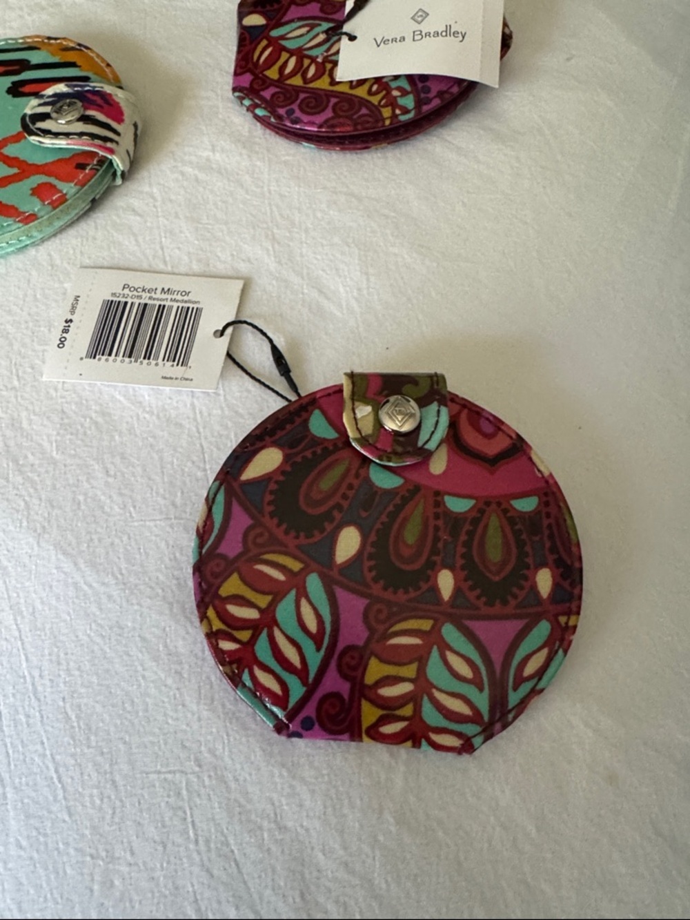 Vera Bradley Paisley Round Compact Mirror - Pink Teal Multi